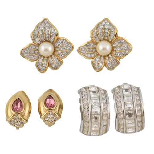 Three pairs of clip-on earrings. To include white metal hoop...
