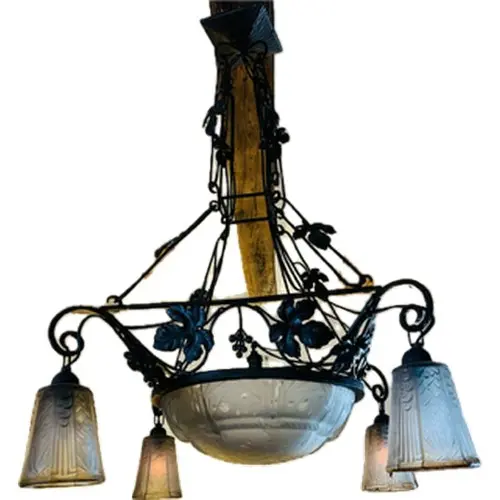 Muller Freres Luneville Art Deco Electrolier having Moulded ...