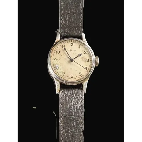 A WWII 1943 Longines RAF Pilot's watch with white face, Arab...