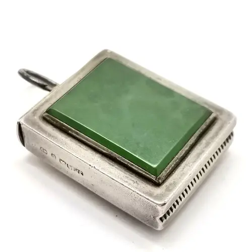 Antique unusual hallmarked silver vesta with jade panels - 3...