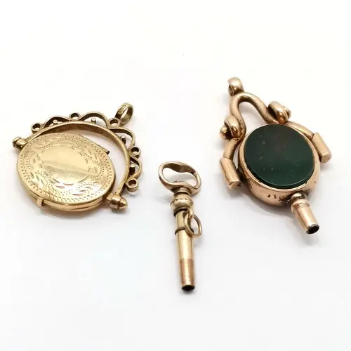 2 x antique gold watch key pendants (unmarked smallest ratch...