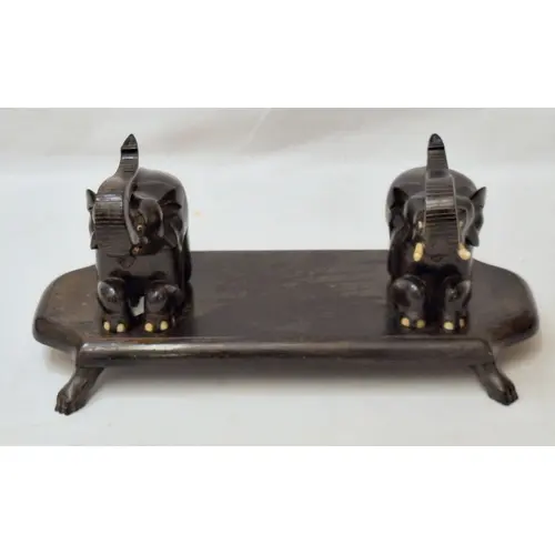 Elephant Bookend on Carved Wooden Base with claw supports ap...