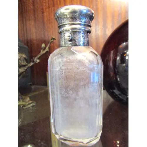 Silver Top Ladies Antique Perfume Bottle Hinged Cap Approxim...