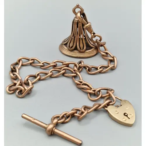 Edwardian 9ct rose gold 'T' bar Albert pocket watch chain wi...