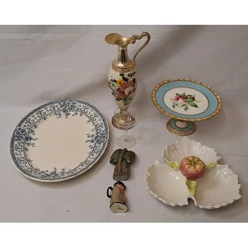 Antique Turquoise Blue & Floral Cake Stand, Italian compartm...