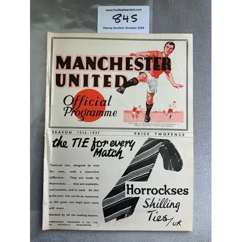1936 - 1937 Manchester United v Arsenal Football Programme: ...