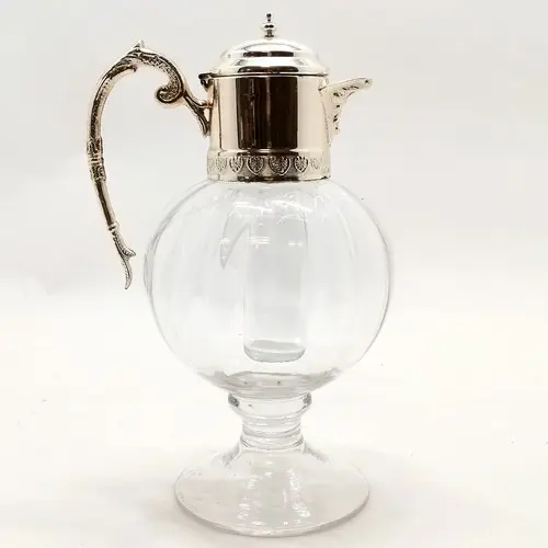 Silver plated mounted lemonade jug with hinged lid & glass l...