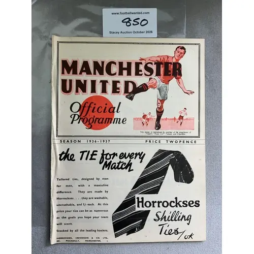 1936 - 1937 Manchester United v West Brom Football Programme...