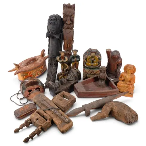 A group of wood carvings