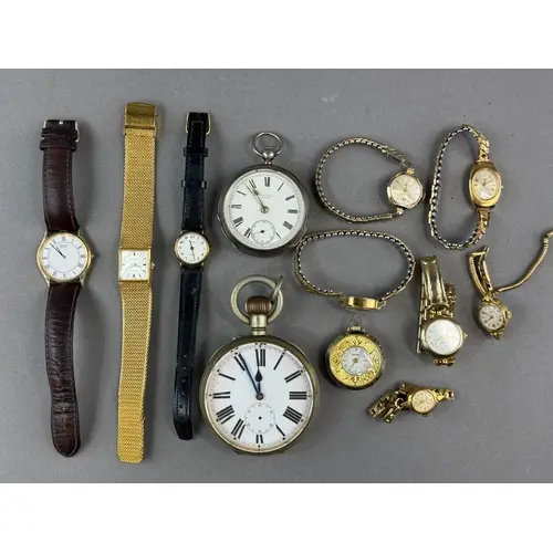 Watches: a silver cased open faced key wind pocket watch, Bi...
