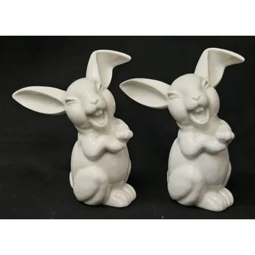 2 Vintage Rosenthal White Porcelain Laughing Rabbit Figurine...