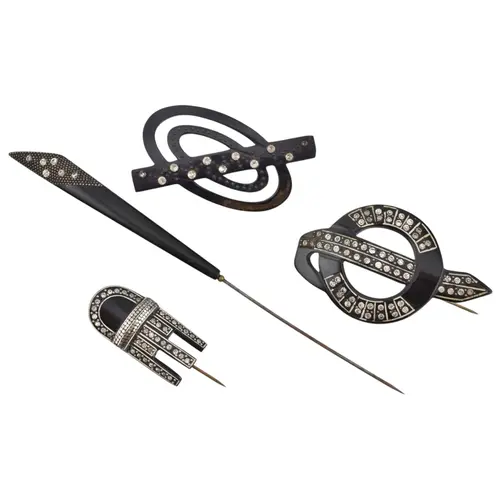 Collection of Art Deco early diamante paste hat flash pins a...