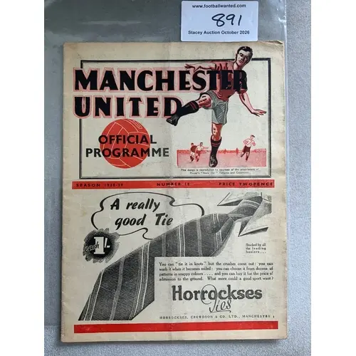 1938 - 1939 Manchester United v Everton Football Programme: ...