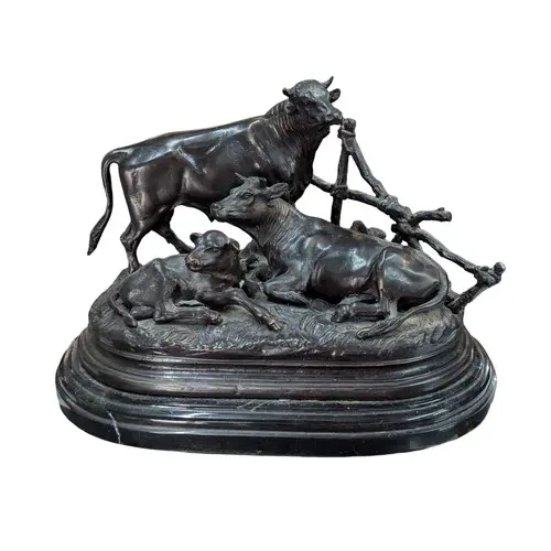Bronze sculpture of a bull, cow and calf, 'Les Vaches' after...
