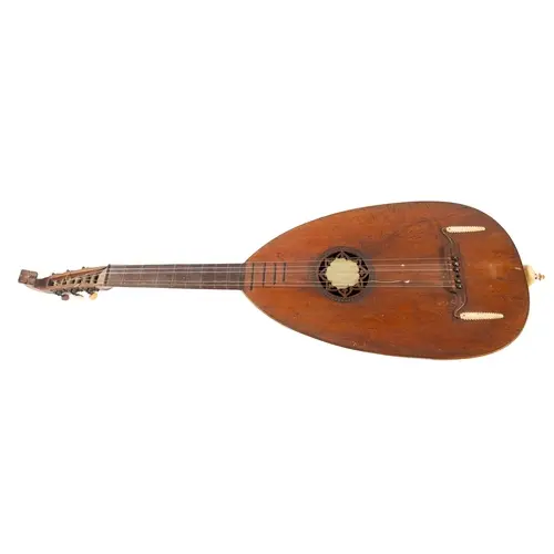A 19th century German lute guitar (Wandervogellate) floral c...