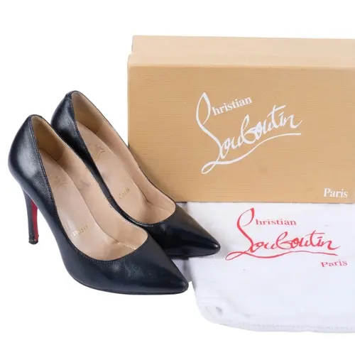 CHRISTIAN LOUBOUTIN - black leather pumps, size 37, 1 dust c...