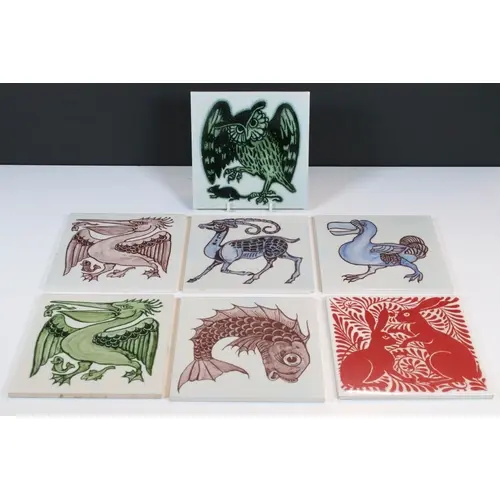 Group of seven Kenneth Clark pottery tiles, in the manner of...