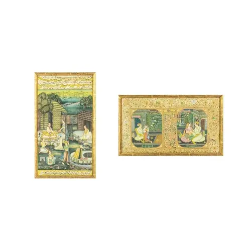 Indian Mughal School, 19th century. Two miniatures, the firs...