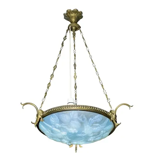An opalescent moulded glass dish light in the manner of work...