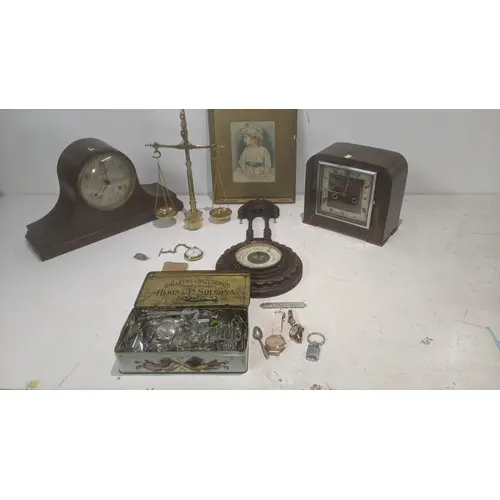 A mixed lot to include a pair of brass balance scales, a mod...