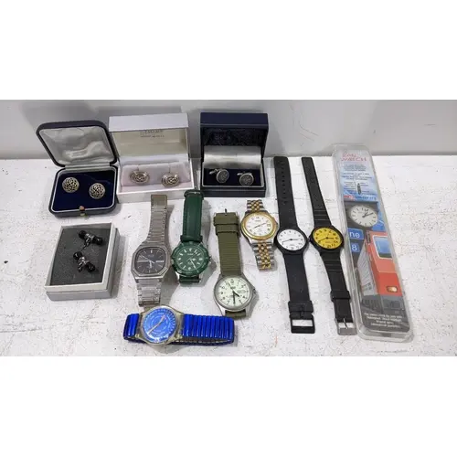 A mixed lot of watches and cufflinks to include a Seiko Kine...
