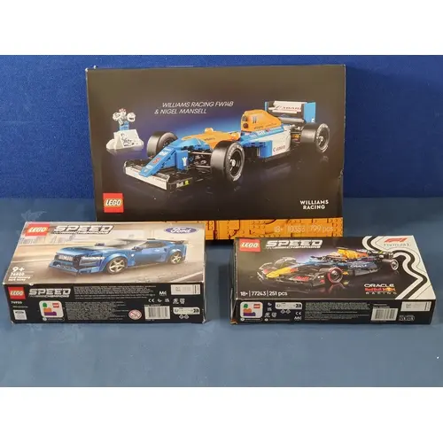 Three boxed Lego Cars comprising 10353 Williams Racing FW14B...