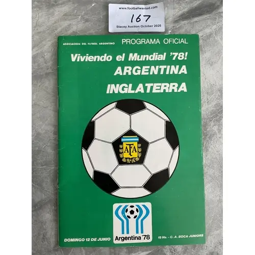 1978 Argentina v England Football Programme: Excellent condi...