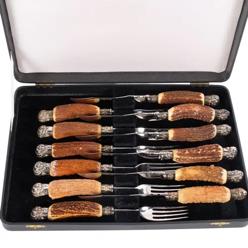 A cased set, 6 pairs of Taylors stainless steel knives and f...