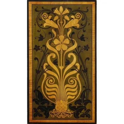 Art Nouveau marquetry panel inlaid with stylized flowers, 65...