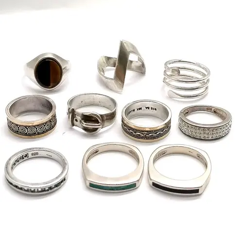 10 x silver marked rings inc 2 x Suarti (with 18ct detail), ...