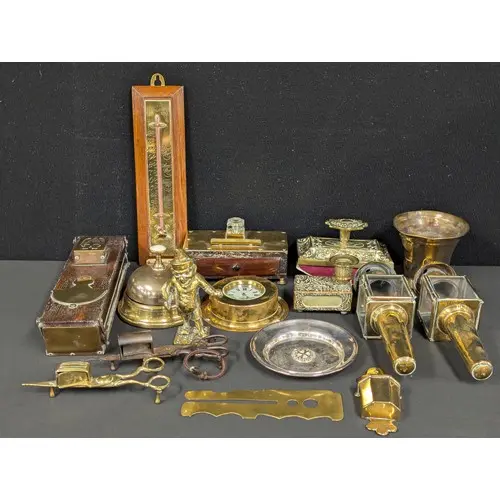 Boxes and Objects - a 19th century brass rocker ink blotter;...