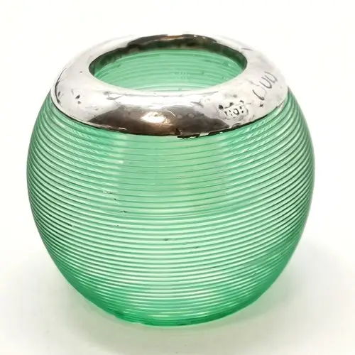 Antique silver topped green glass match striker - 4cm diamet...