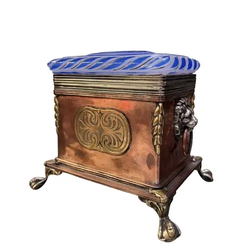 A 19th century brass & copper with gilded milk & blu...