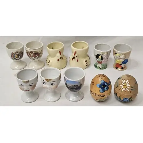 Vintage Egg Cups incl. 2 German style porcelain heads of you...