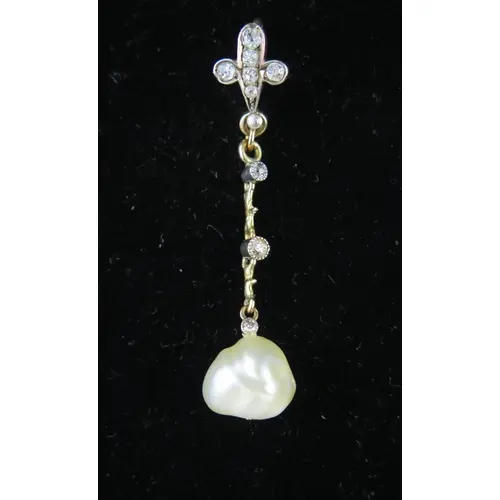 A Victorian baroque pearl and diamond pendant in a precious ...