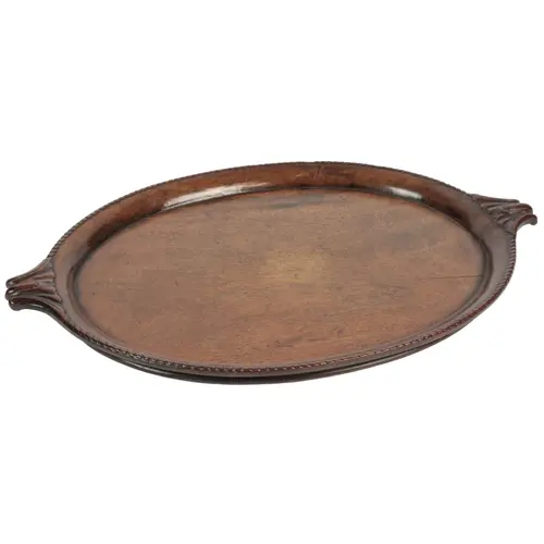 A George III Hepplewhite period mahogany oval tea tray, circ...