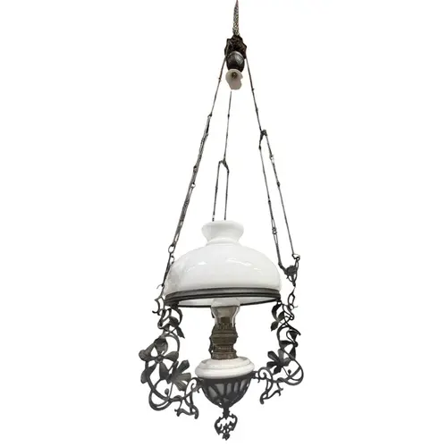A French 19th century inspired cast metal and milk glass ris...