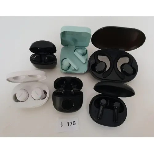 SIX PAIRS OF EARBUDS INC. BELKIN AUC009, CMF B17, AND EARFUN...