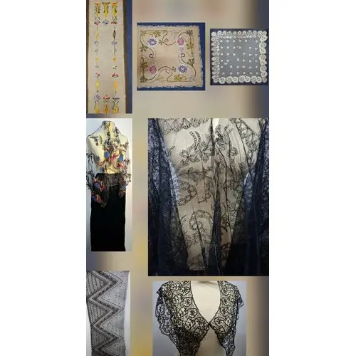 A vintage navy weekend case containing vintage lace and embr...