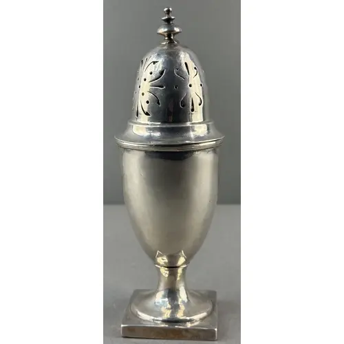 Silver: an urn shaped caster by Maurice Freeman, Britannia s...