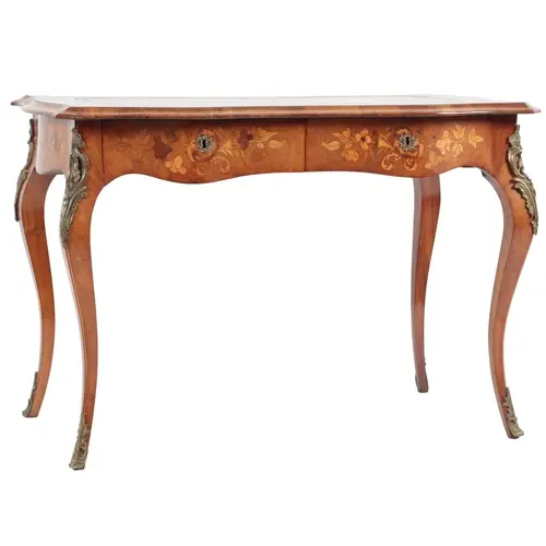 A Louis XV style walnut and marquetry bureau plat, late 19th...