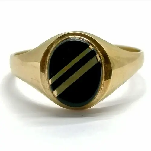 9ct hallmarked gold oval signet ring with black onyx detail ...