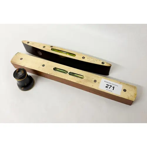 Rabone vintage brass spirit level, another and a Callaghan L...