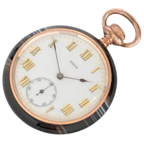 An early 20th century Zenith yellow metal and banded agate m...