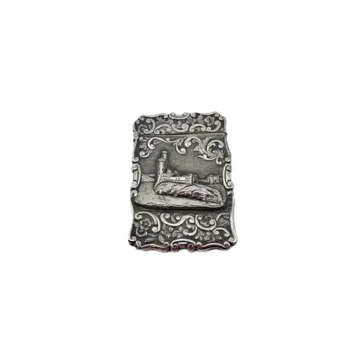 AN ANTIQUE VICTORIAN STERLING SILVER EMBOSSED 'CASTLE' CARD ...