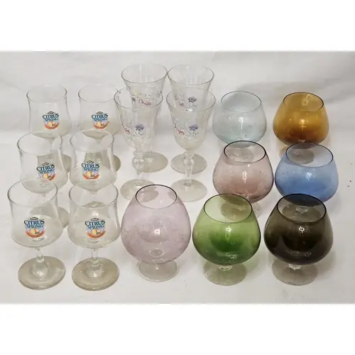 Vintage Glasses incl. coloured glass brandy balloons, vintag...