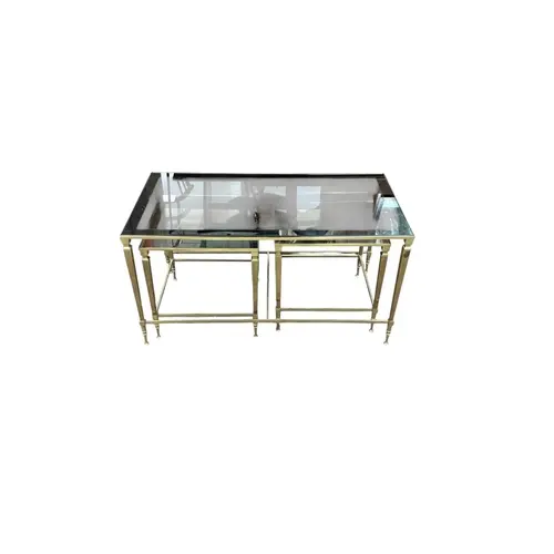 A Maison Jenson style nest of brass and glass tables, width ...