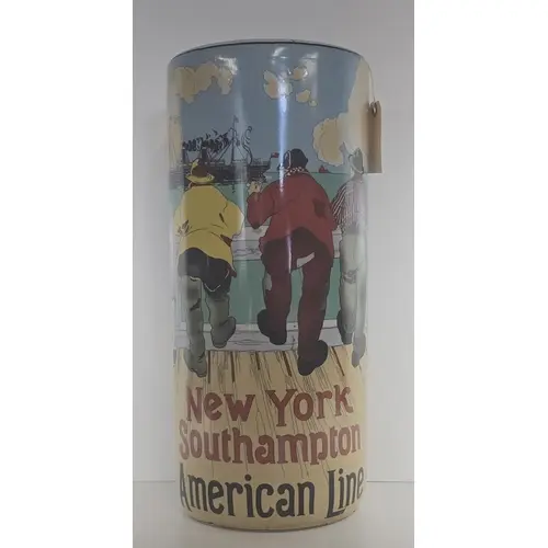 A cylindrical transfer-printed ceramic stick stand, 17¾” wit...