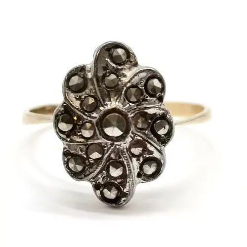 Antique unmarked gold marcasite stone set silver head ring -...