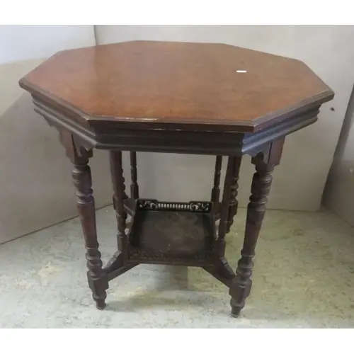 Antique Dark Wooden Octagonal Topped Side Table, 2 tiers, fl...